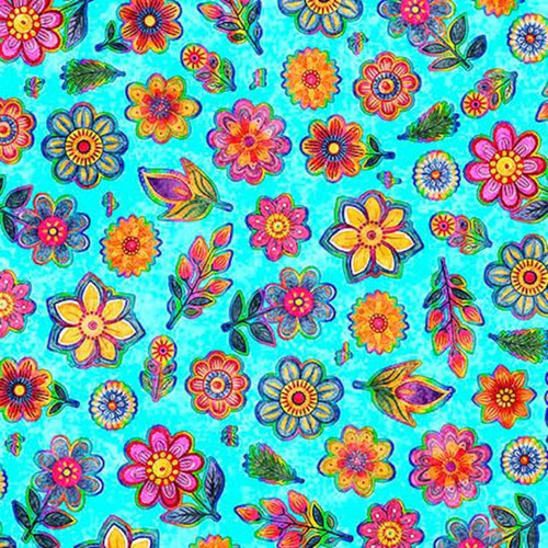 Quilting Treasures Fabrics Jubilee by Dan Morris Creative Group Blue Small Exotic Flowers