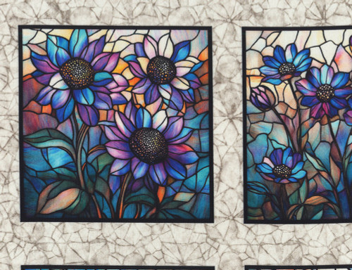 Quilting Treasures Fabrics Mosaic Blooms by Dan Morris Grey Purple Stained Glass Floral Patches