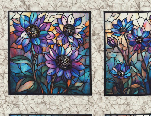 Quilting Treasures Fabrics Mosaic Blooms by Dan Morris Grey Purple Stained Glass Floral Patches