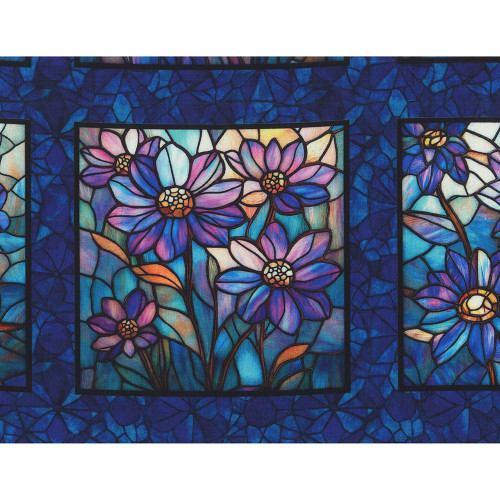 Quilting Treasures Fabrics Mosaic Blooms by Dan Morris Blue Purple Stained Glass Floral Patches