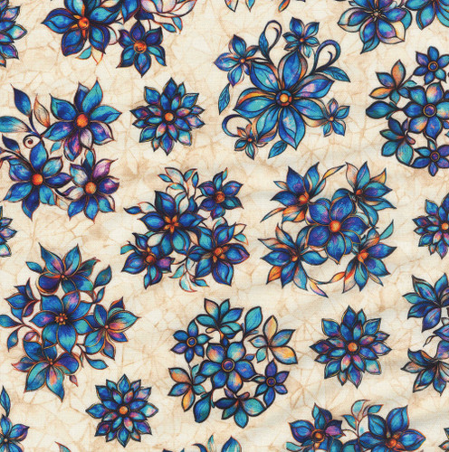 Quilting Treasures Fabrics Mosaic Blooms by Dan Morris Cream Blue Purple Flowers