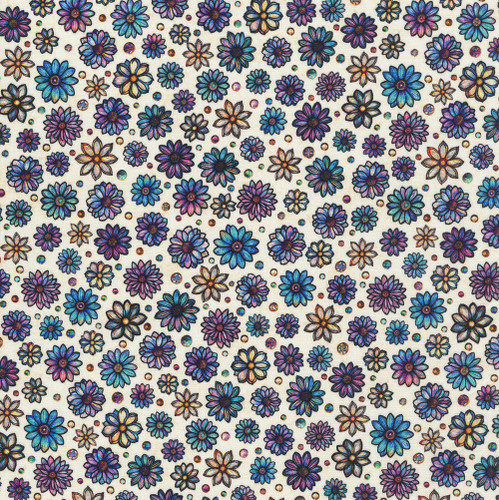 Quilting Treasures Fabrics Mosaic Blooms by Dan Morris Cream Blue Purple Small Set Floral