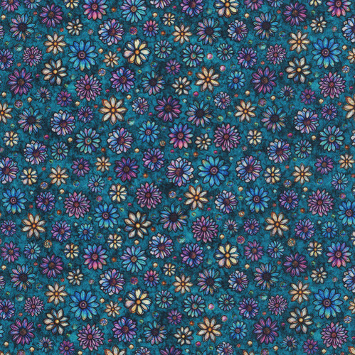 Quilting Treasures Fabrics Mosaic Blooms by Dan Morris Teal Blue Purple Yellow Small Set Floral