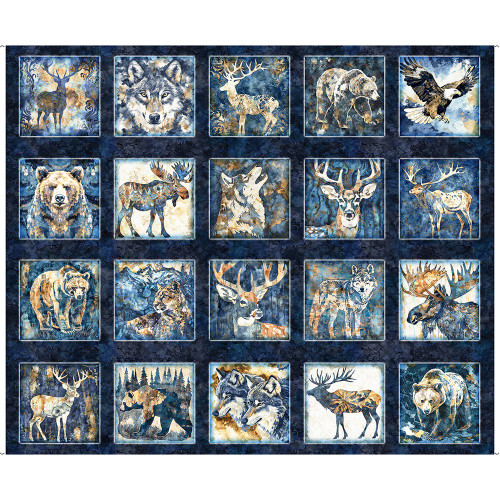 Quilting Treasures Fabrics Mountain Splendor by Dan Morris Navy Blue Lodge Animal Patch Panel