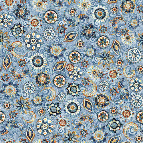 Quilting Treasures Fabrics Mountain Splendor by Dan Morris Blue Floral Paisley Mandala