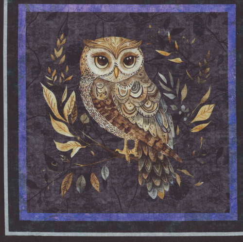 Quilting Treasures Fabrics Night Owls by Dan Morris Black Purple Blue Owl Patch Panel