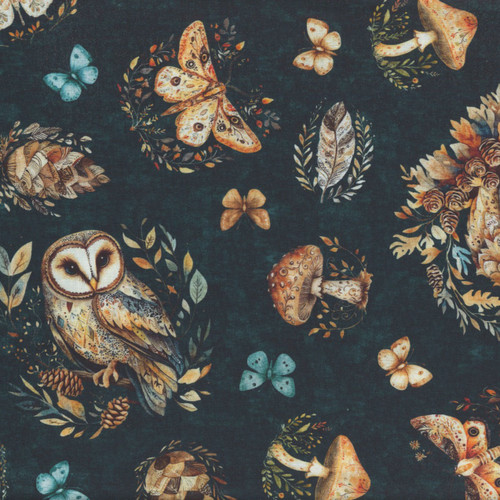 Quilting Treasures Fabrics Night Owls by Dan Morris Navy Brown Owls Butterflies Moths