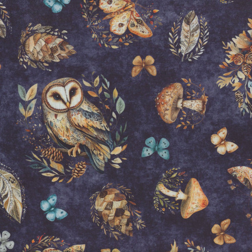 Quilting Treasures Fabrics Night Owls by Dan Morris Purple Brown Owls Butterflies Moths