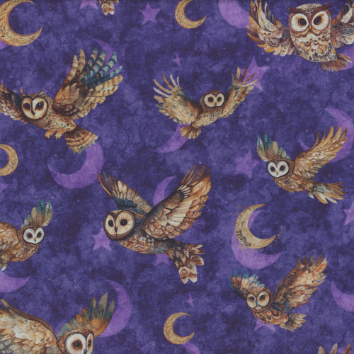 Quilting Treasures Fabrics Night Owls by Dan Morris Teal Blue Flying Owls Moon