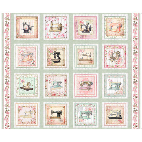 Quilting Treasures Fabrics Sew Shabby Chic By Dan Morris Pink Cream Sewing Machine Panel