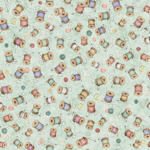 Quilting Treasures Fabrics Sew Shabby Chic By Dan Morris Mint Green Spools of Thread