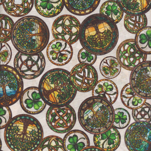 Quilting Treasures Fabrics Spirit of Ireland by Dan Morris Cream Celtic Irish Medallions