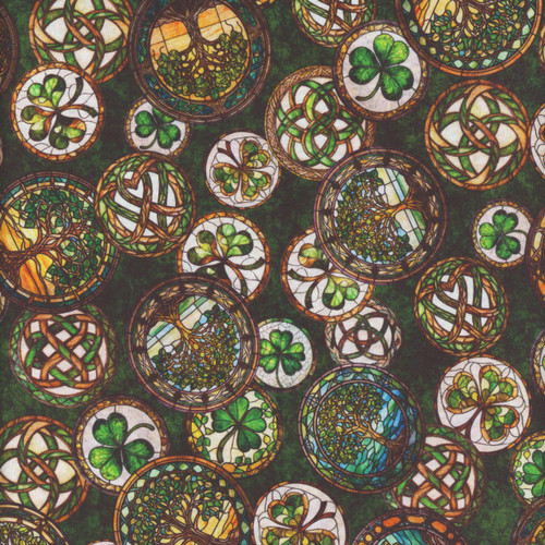 Quilting Treasures Fabrics Spirit of Ireland by Dan Morris Green Celtic Irish Medallions