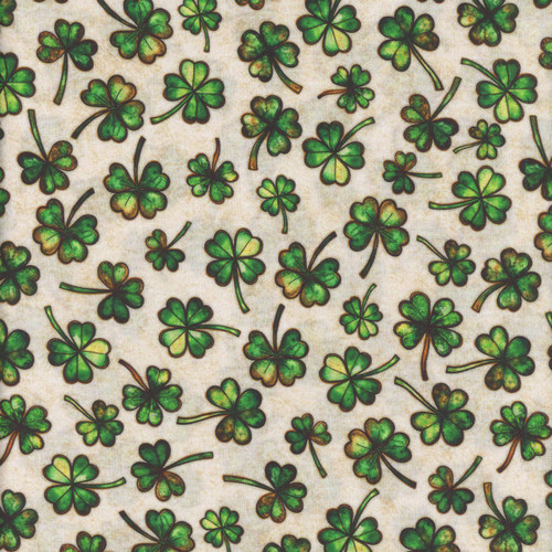 Quilting Treasures Fabrics Spirit of Ireland by Dan Morris Cream Shamrock Clover on Irish Knot