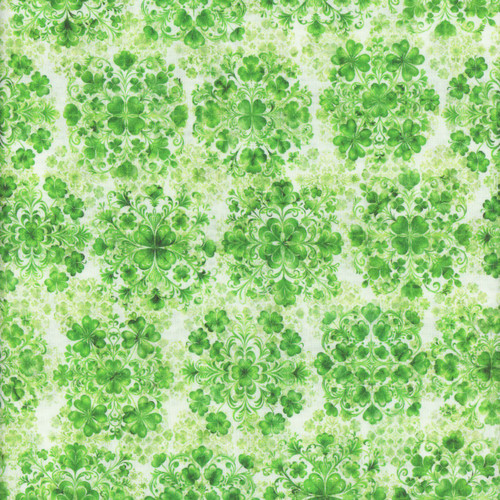 Quilting Treasures Fabrics Spirit of Ireland by Dan Morris White Green Shamrock Clover Clusters