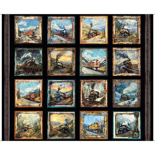Quilting Treasures Fabrics Steam and Steel by Dan Morris Black Trains Picture Panel