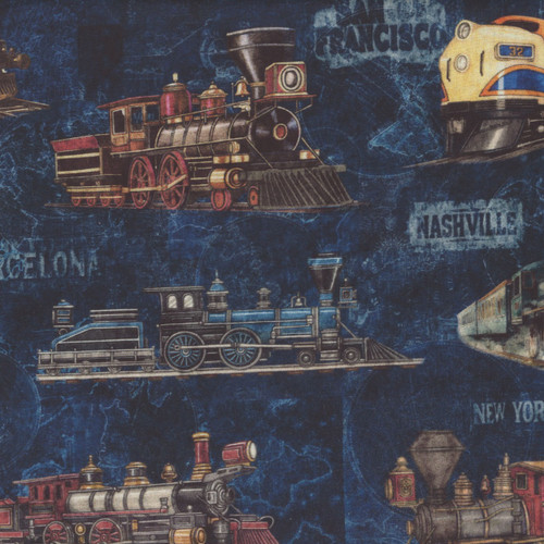 Quilting Treasures Fabrics Steam and Steel by Dan Morris Blue Trains