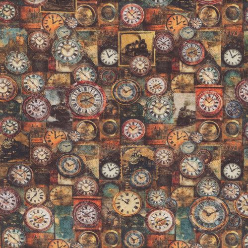 Quilting Treasures Fabrics Steam and Steel by Dan Morris  Vintage Clock Collage