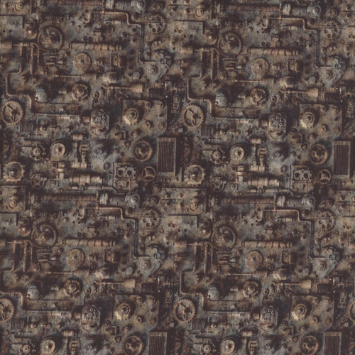 Quilting Treasures Fabrics Steam and Steel by Dan Morris  Grey Pressed Metal Train Mechanical