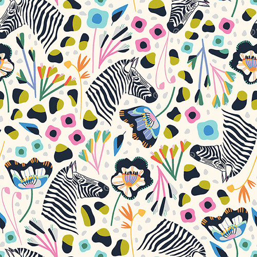 Quilting Treasures Fabrics Wild Beauty by Kate Lower Cream Zebra Floral