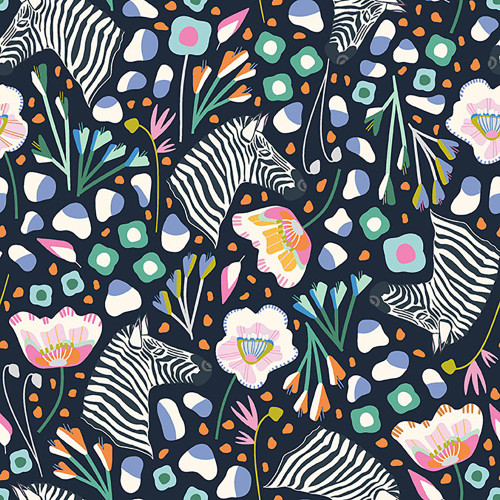 Quilting Treasures Fabrics Wild Beauty by Kate Lower White Zebra Floral