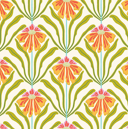 Quilting Treasures Fabrics Wild Beauty by Kate Lower Yellow Green Floral Geo