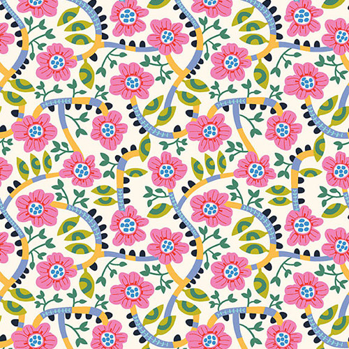 Quilting Treasures Fabrics Wild Beauty by Kate Lower Pink White Flower Vine