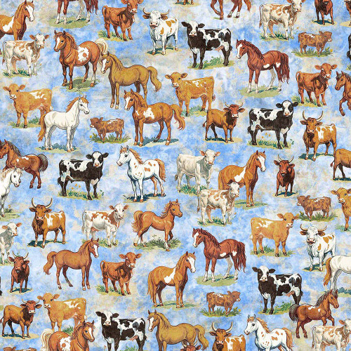 Quilting Treasures Fabrics Yippie Ki Yay! By Dan Morris Creative Blue Cows and Horses