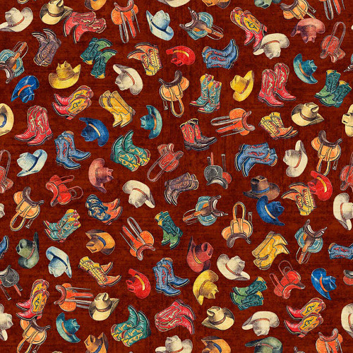 Quilting Treasures Fabrics Yippie Ki Yay! By Dan Morris Creative Red Cowboy Hats and Boots
