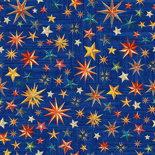 Quilting Treasures Fabrics Yippie Ki Yay! By Dan Morris Creative Royal Blue Western Stars, vibrant star pattern on royal blue background for quilting and craft projects.