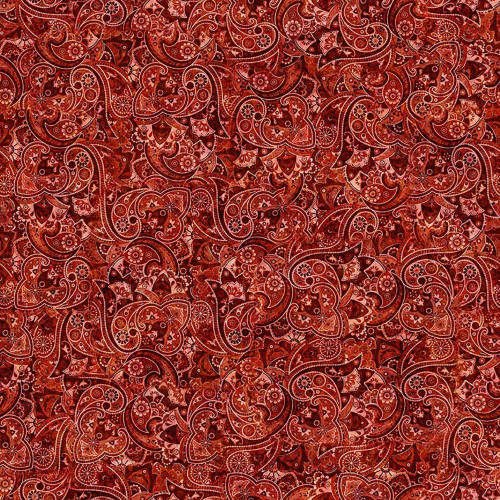 Quilting Treasures Fabrics Yippie Ki Yay! By Dan Morris Creative Red Bandana Paisley, detailed red bandana paisley pattern fabric with intricate white and darker red designs.