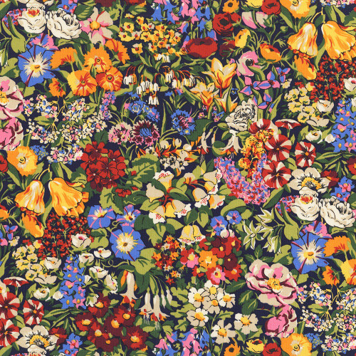 Liberty Fabrics Tana Lawn Cottage Garden Blue Yellow Red English Border Garden