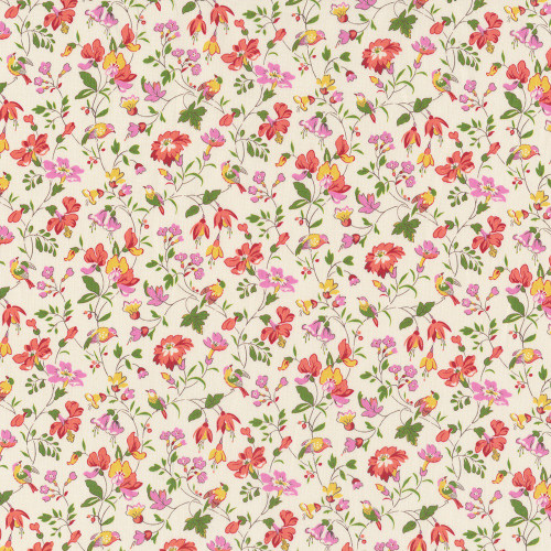 Liberty Fabrics Tana Lawn Iveta's Garden Pink Orange Red Green Flower Vine Birds