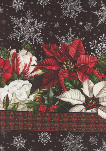 In The Beginning Fabrics Winter Enchantment by Jason Yenter Black Poinsettia Floral Border