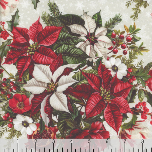 In The Beginning Fabrics Winter Enchantment by Jason Yenter Cream Poinsettia Peony Tulip Bouquet
