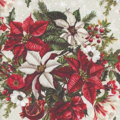 In The Beginning Fabrics Winter Enchantment by Jason Yenter Cream Poinsettia Peony Tulip Bouquet