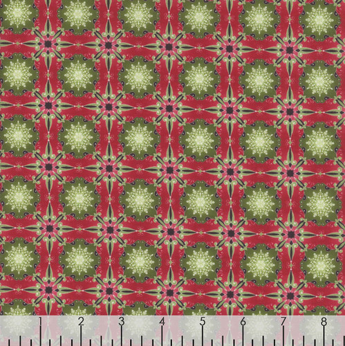 In The Beginning Fabrics Winter Enchantment by Jason Yenter Red Green Sparkle Snowflake Tile