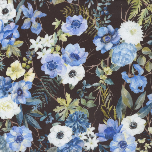 In The Beginning Fabrics Sanctuary by Jason Yenter Black Roses Ferns Leaves