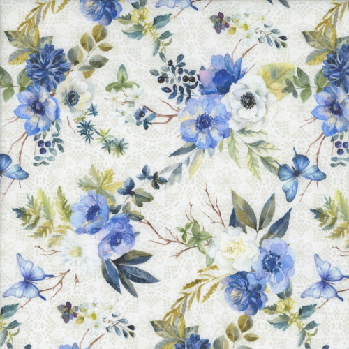 In The Beginning Fabrics Sanctuary by Jason Yenter Cream Roses Ferns Lace Floral