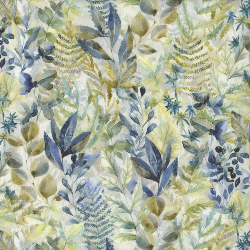 In The Beginning Fabrics Sanctuary by Jason Yenter Green Blue Leaves Ferns Ficus