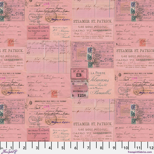 FreeSpirit Fabrics Palette Canvas by Tim Holtz Eclectic Elements Pink Ephemera Canvas Pink