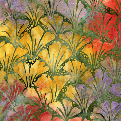Lumin Fabrics Island Batik Garden Glory Claudia Pfeil Ginko Leaf Multi Pink Green Pale Olive