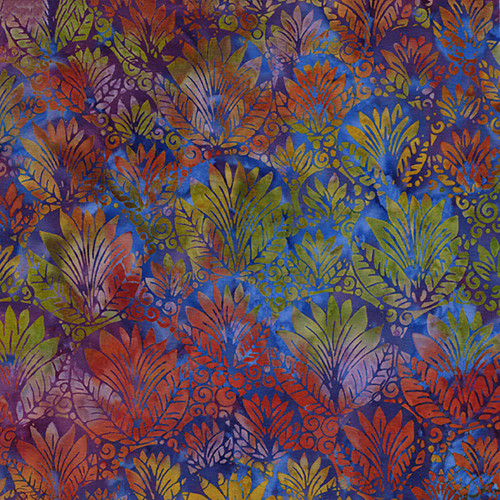 Lumin Fabrics Island Batik Garden Glory Claudia Pfeil Cirlce Leaf Multi Purple Green Flourite