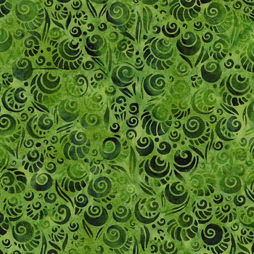 Lumin Fabrics Island Batik Garden Glory Claudia Pfeil Shell Cluster Green Spinach