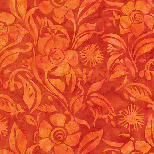 Lumin Fabrics Island Batik Colorburst Jerry Khiev Floral Spun Orange Pumpkin
