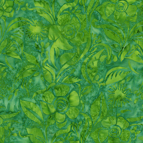 Lumin Fabrics Island Batik Colorburst Jerry Khiev Floral Spun Green Apple