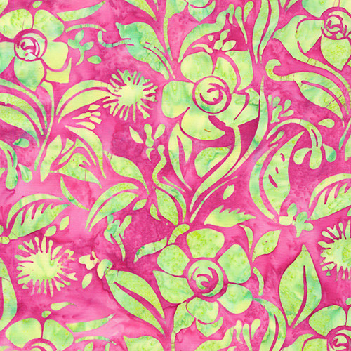 Lumin Fabrics Island Batik Everlasting Jerry Khiev Floral Spun Multi Pink Green