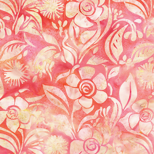 Lumin Fabrics Island Batik Everlasting Jerry Khiev Floral Spun Multi Pink Orange Sunset