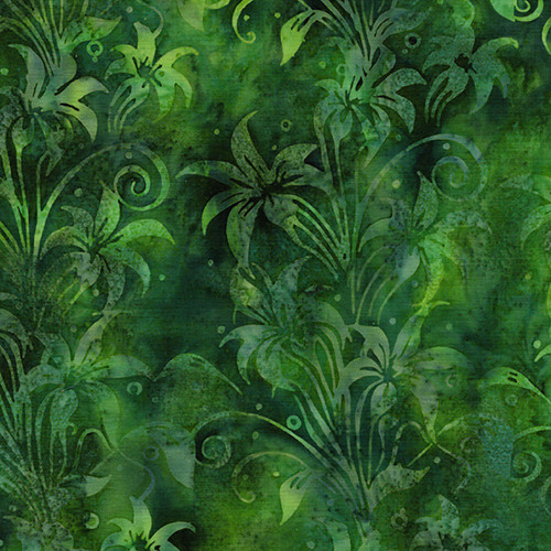 Lumin Fabrics Island Batik Colorburst Jerry Khiev Lily Florals Green Frog