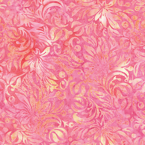 Lumin Fabrics Island Batik Everlasting Jerry Khiev Square Floral Multi Pink Orange Sunset